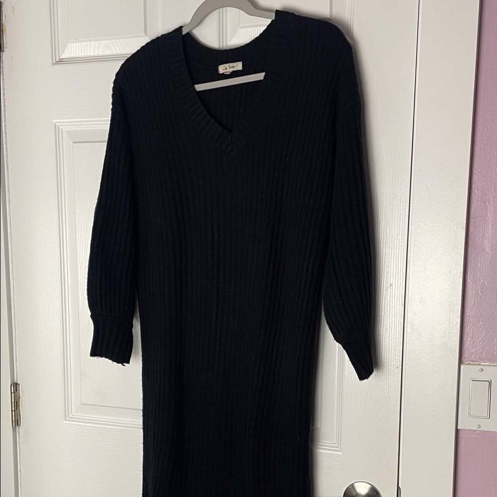 Elegant Black Long Sleeve Knit Dress